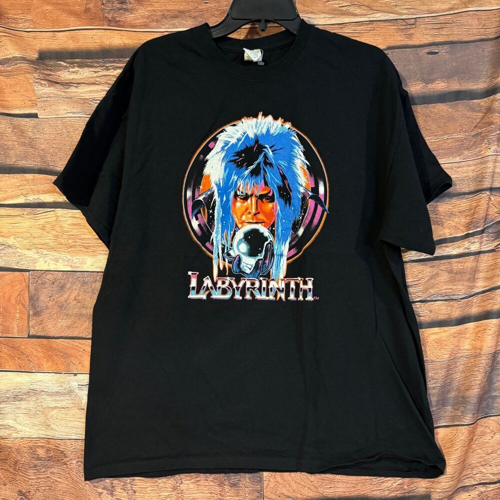 David Bowie Jareth T-Shirt Black Men's XL 80s Movie Goblin King Retro Cotton